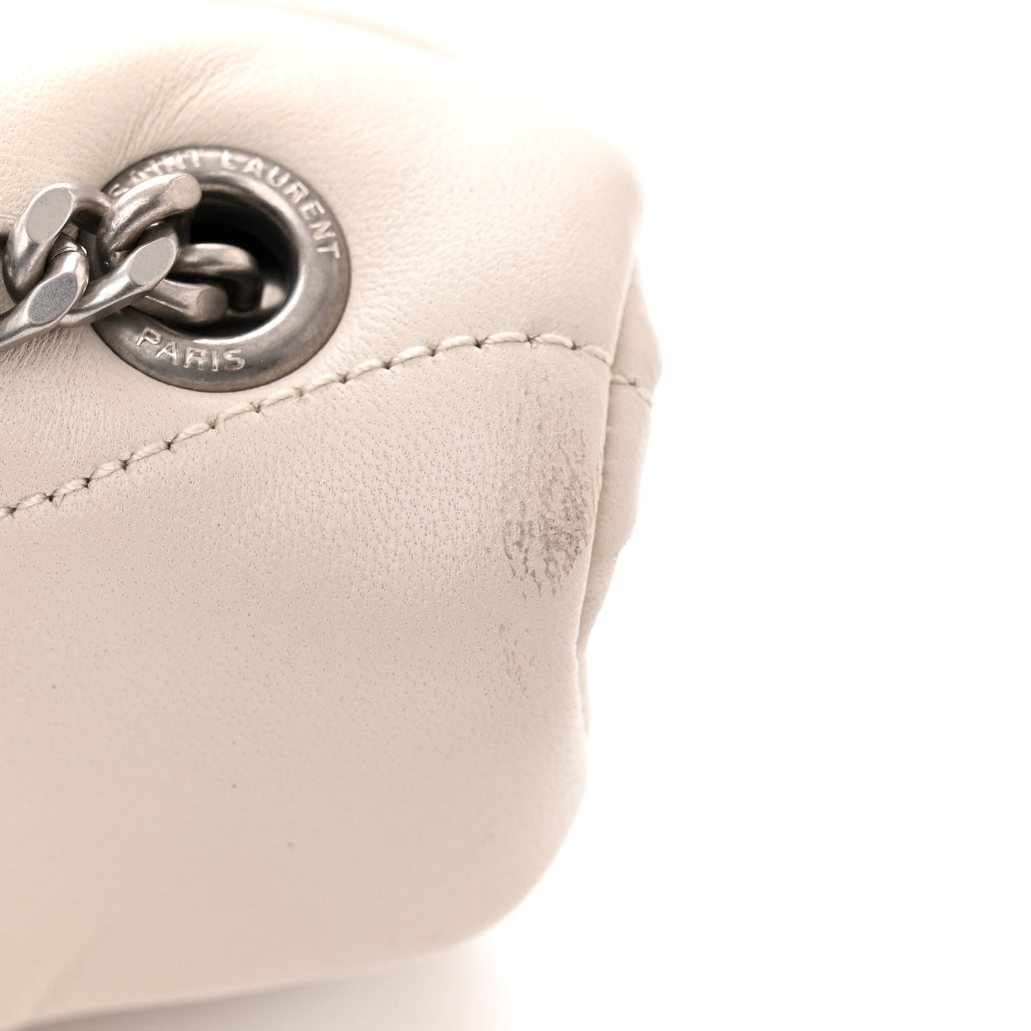 SAINT LAURENT Lambskin Quilted Toy Loulou Puffer Monogram Chain Satchel Crema Soft