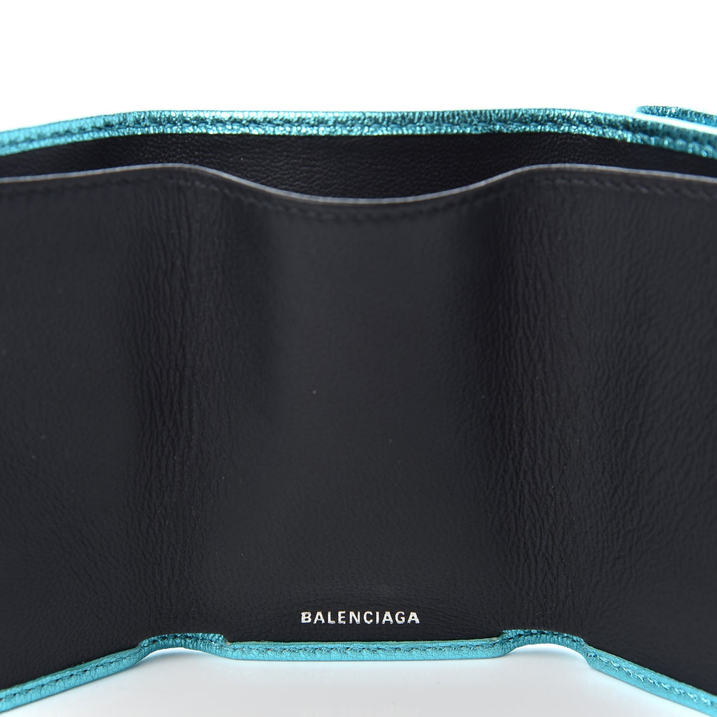 Metallic Goatskin Logo Mini Everyday Wallet Turquoise Black