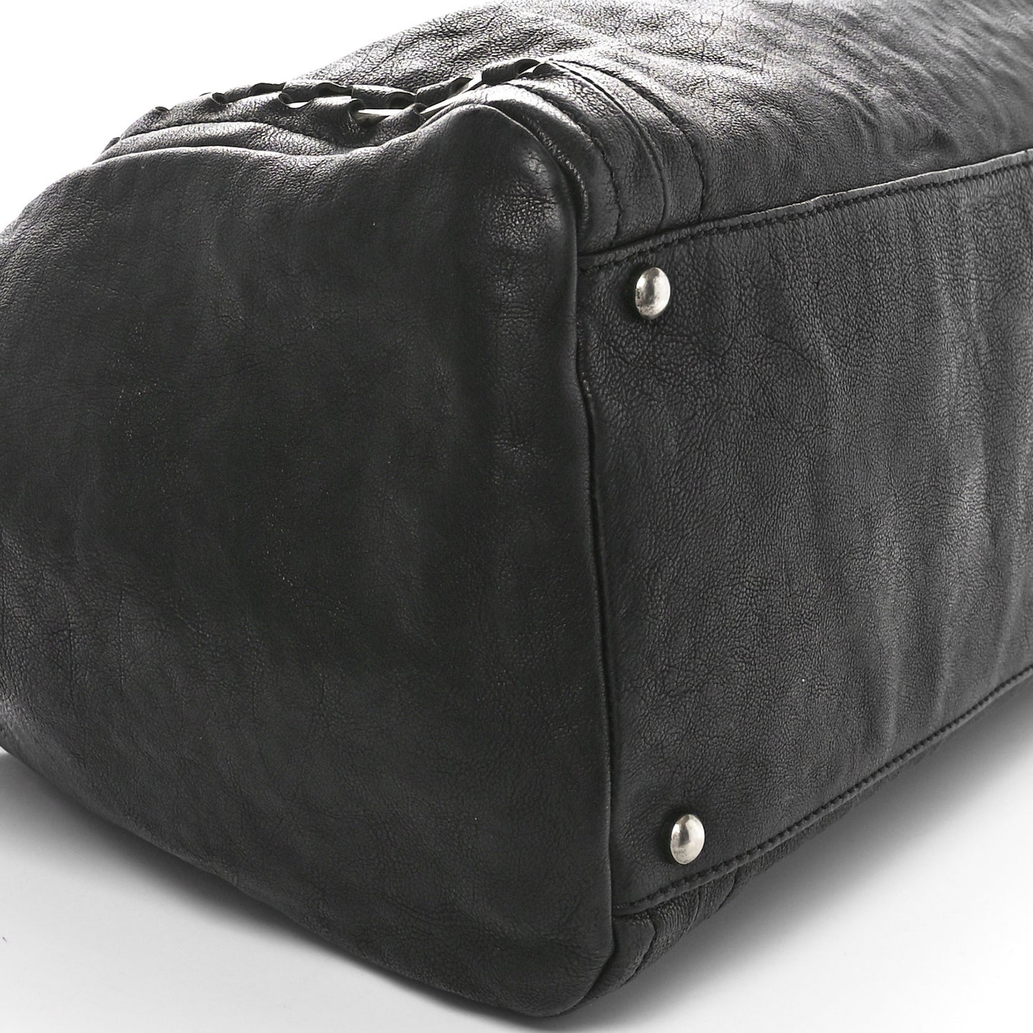 Glazed Calfskin East West Modern Chain Tote Black