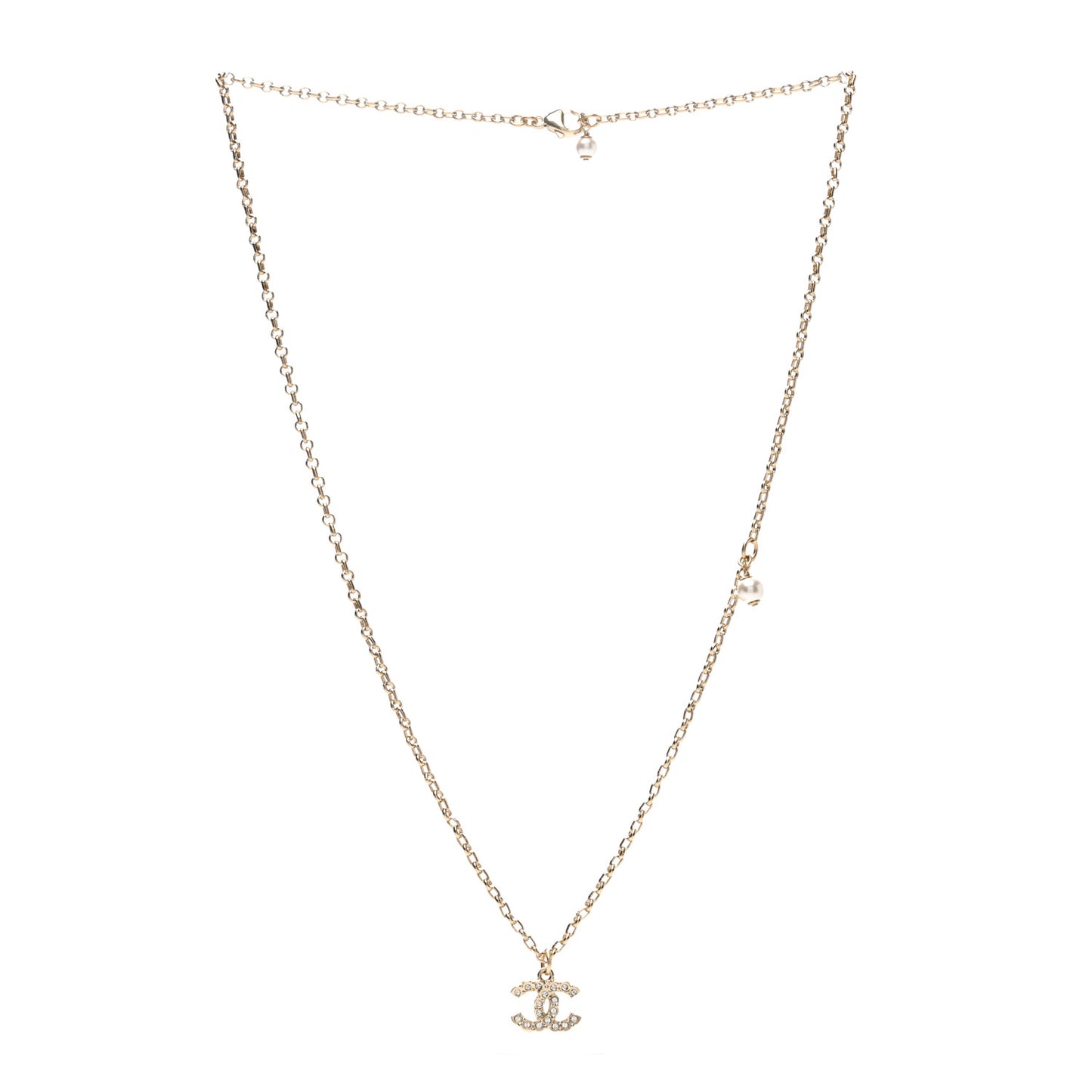 Metal Pearl Crystal CC Textured Pendant Necklace Gold