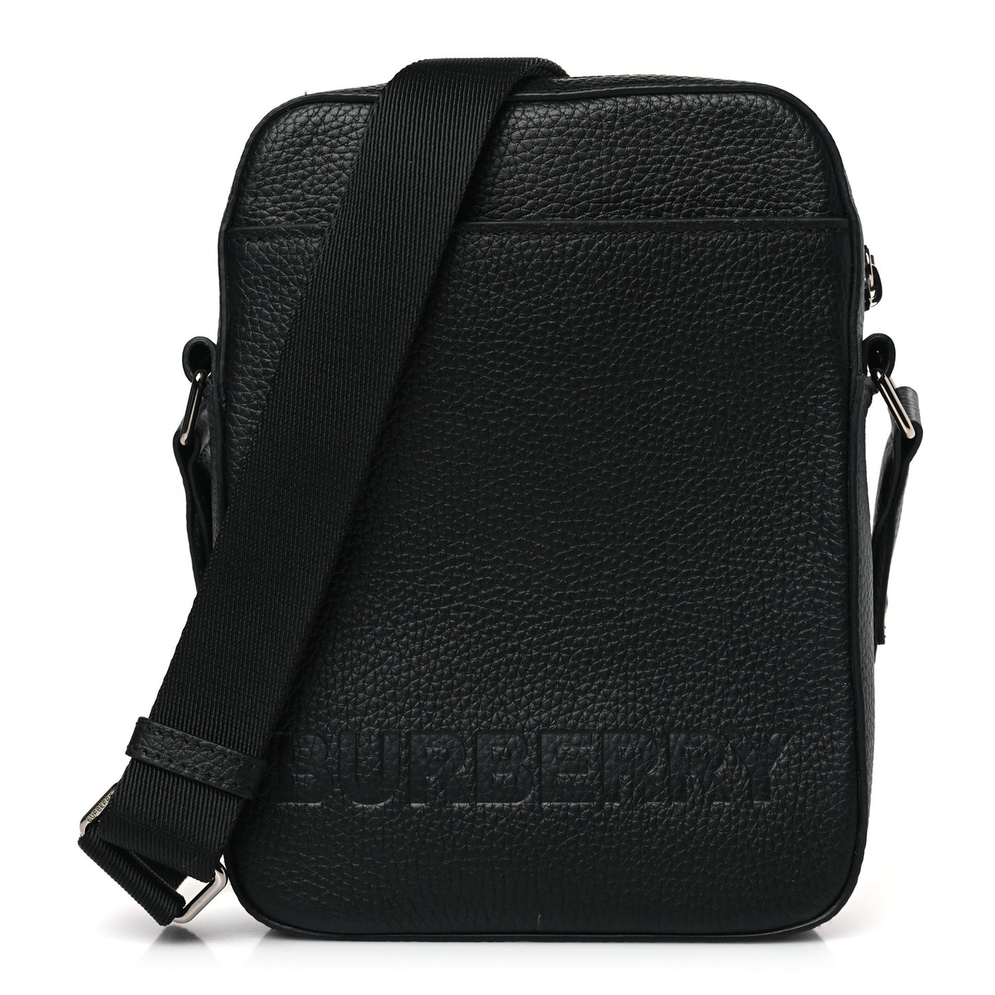 Pebbled Calfskin Logo Embossed Thornton Messenger Bag Black