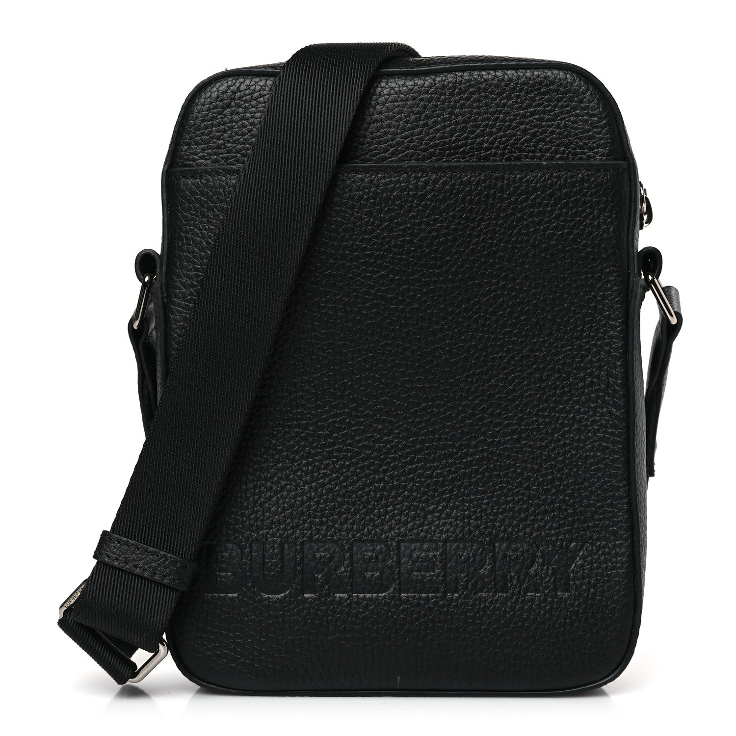 Burberry Pebbled Calfskin Logo Embossed Thornton Messenger Bag Black 1 of 8