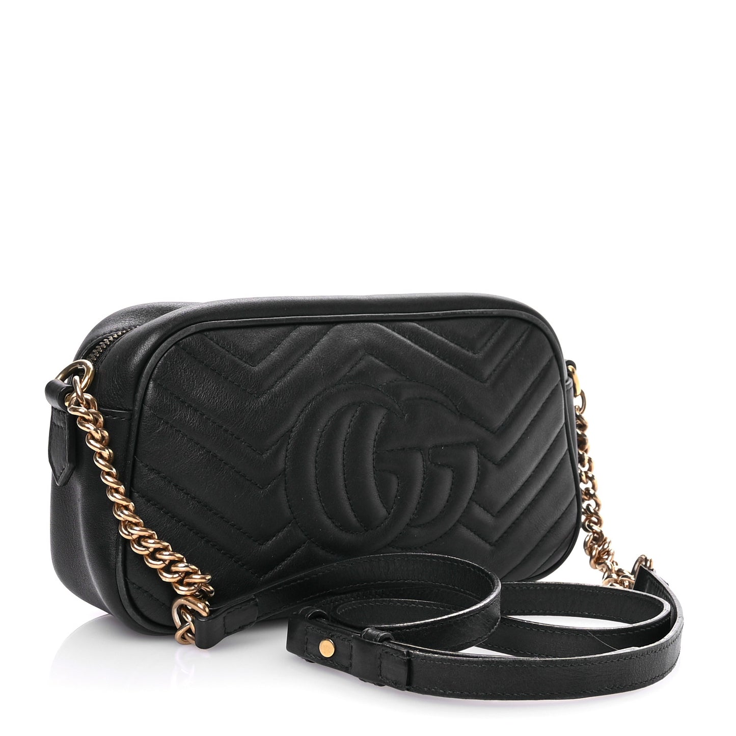 Calfskin Matelasse Small GG Marmont Chain Shoulder Bag Black