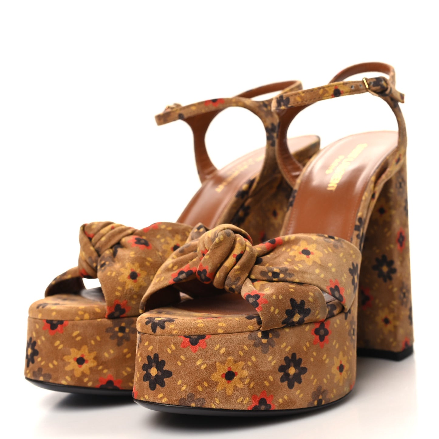 Suede Bianca Flower 85 Platform Sandals 38.5 Tan