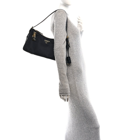 Re-Nylon Vitello Large Aimee Shoulder Bag Black
