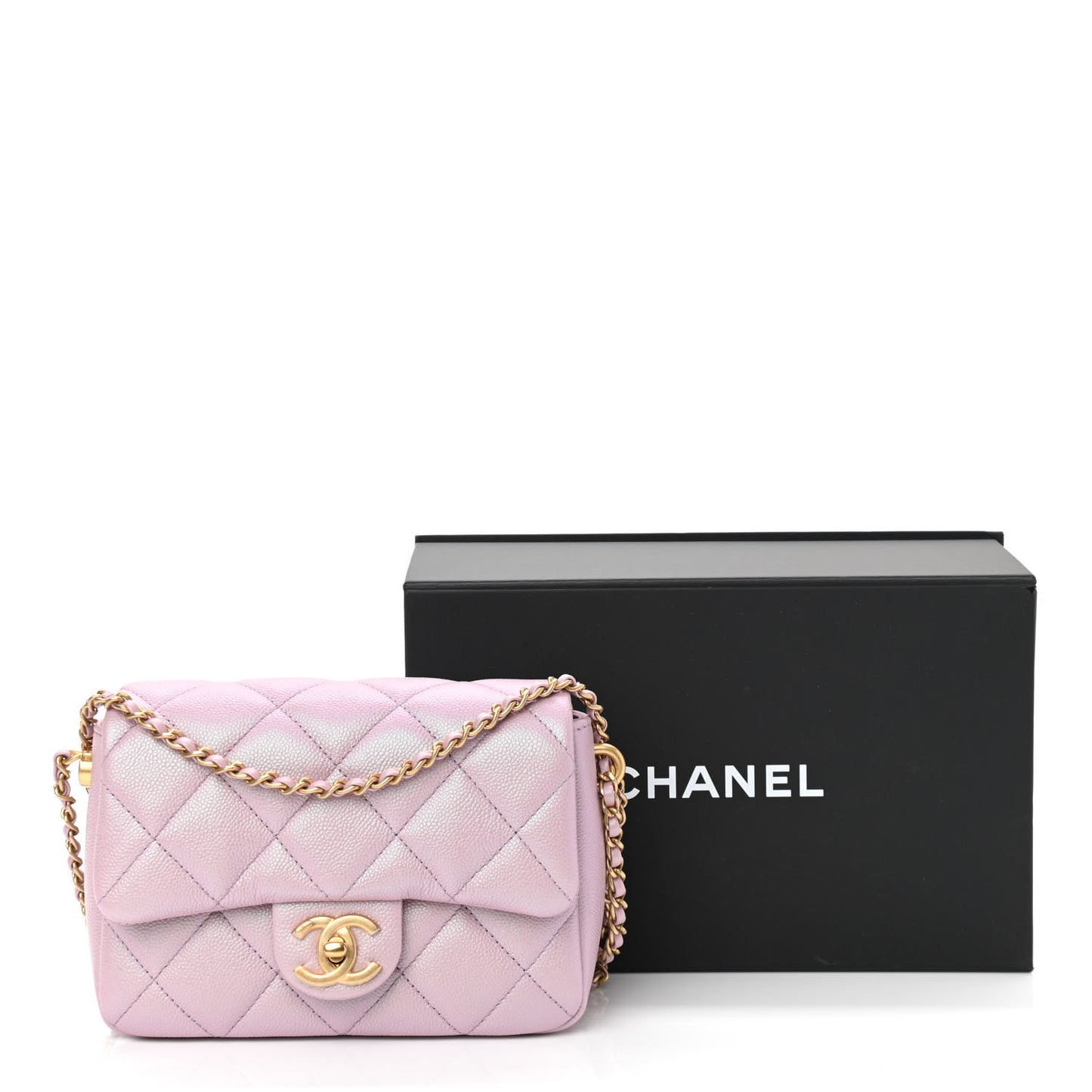Iridescent Caviar Quilted Mini My Perfect Flap Pink