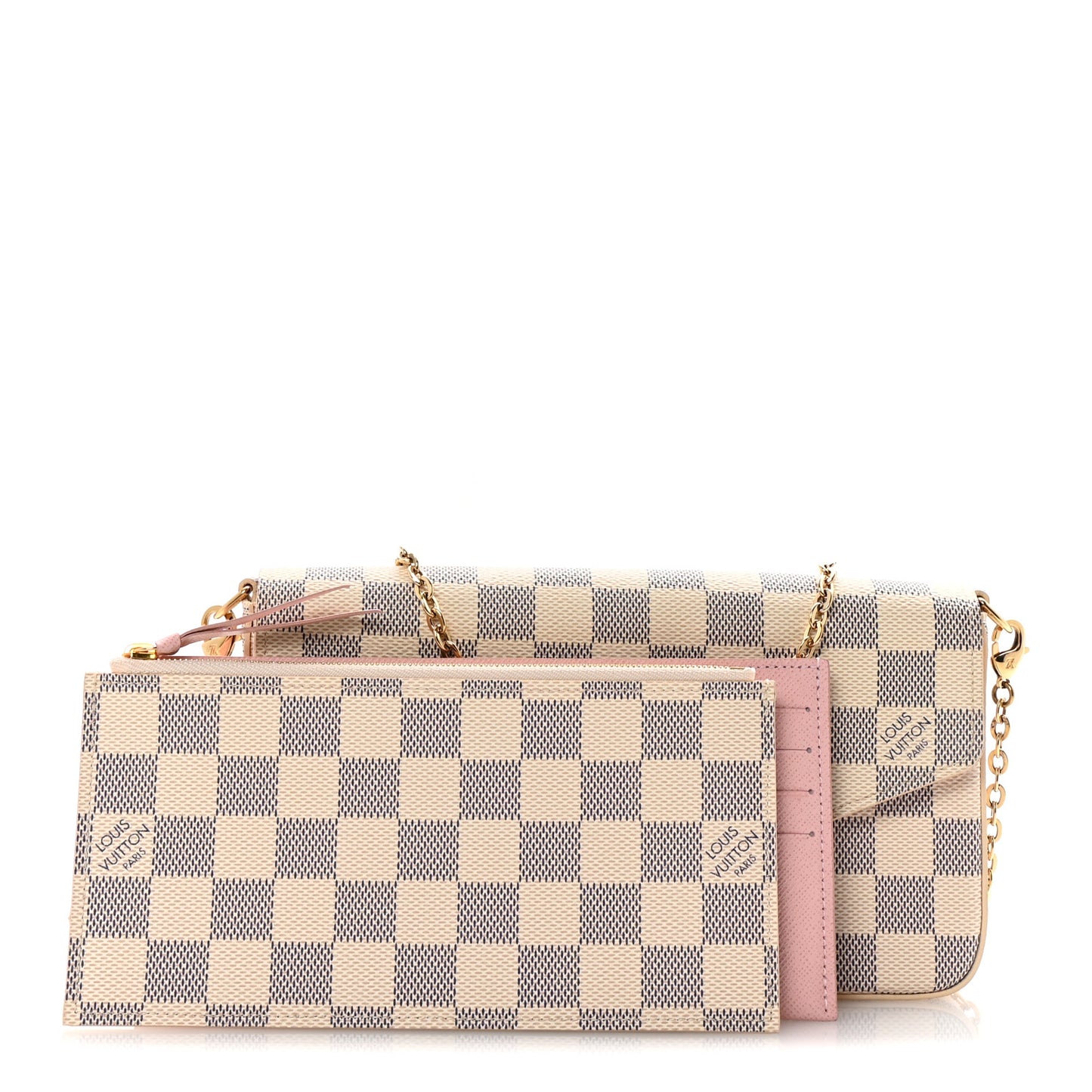 Damier Azur Pochette Felicie Chain Wallet Rose Ballerine