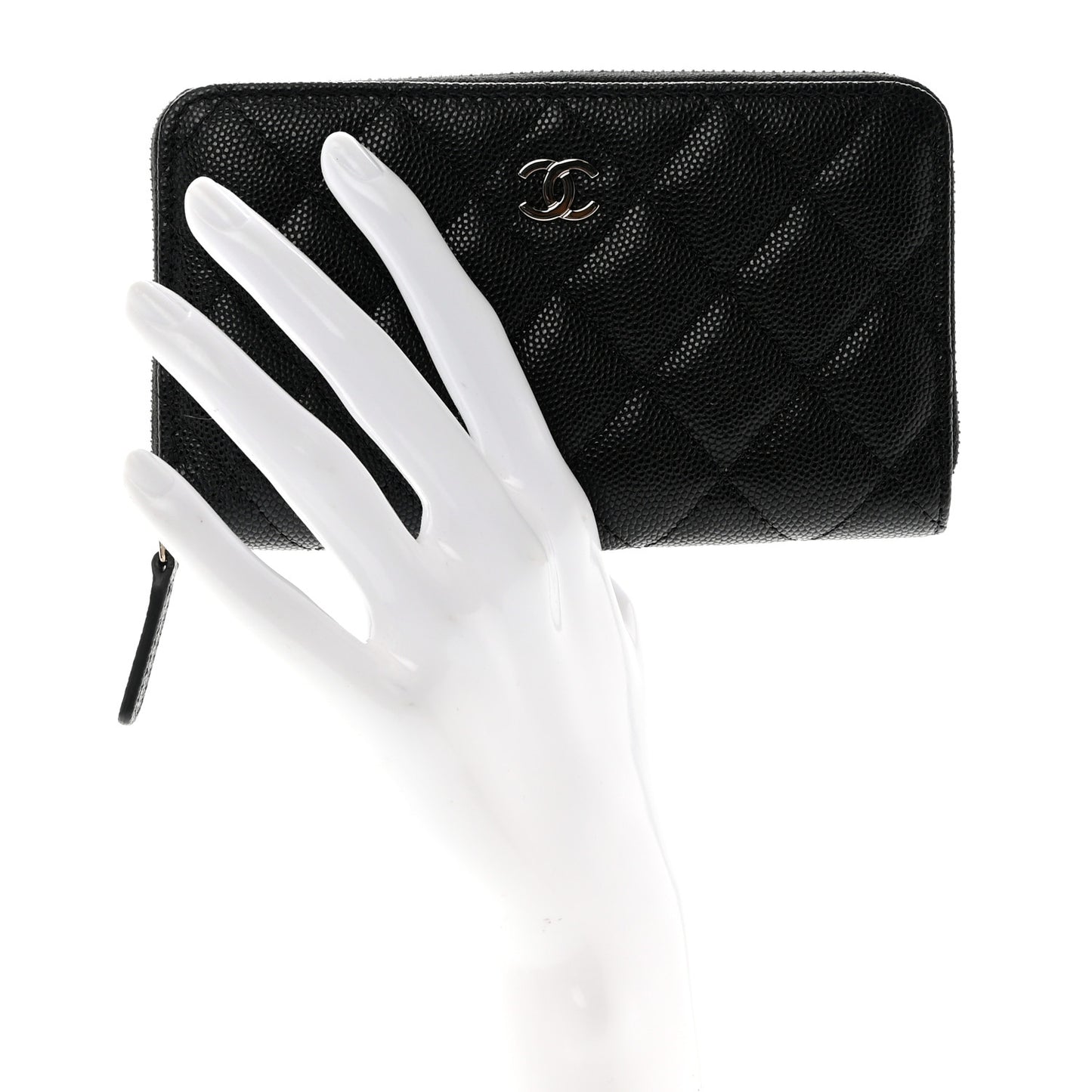 Caviar Quilted Medium Zip Around Wallet Black