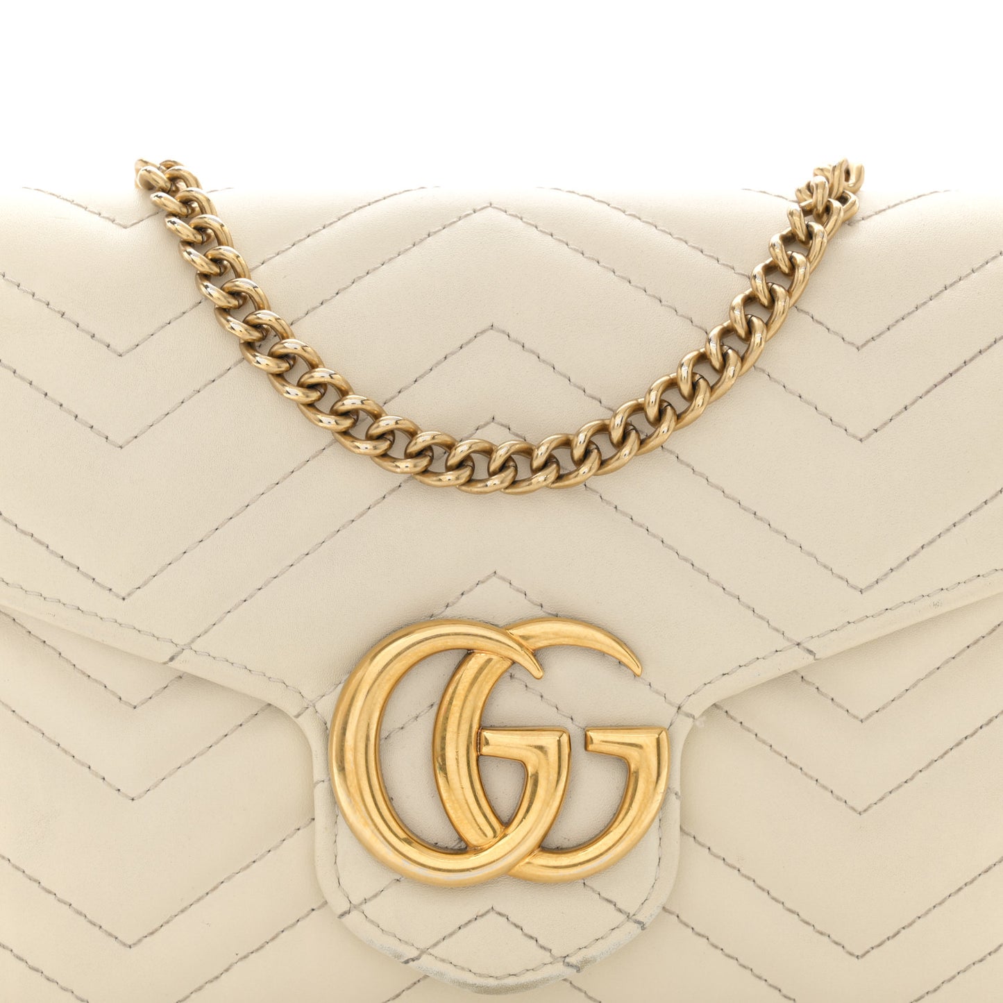 Calfskin Matelasse GG Marmont Chain Wallet Mystic White