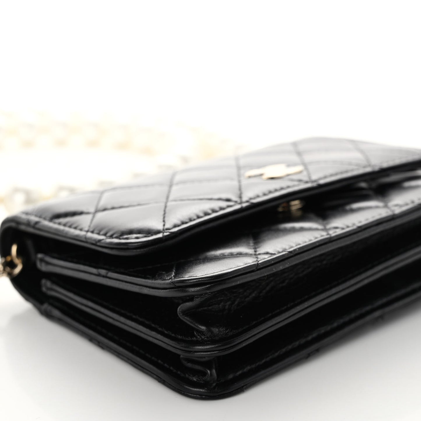 Calfskin Quilted Mini Maxi Pearls Wallet On Chain WOC Black