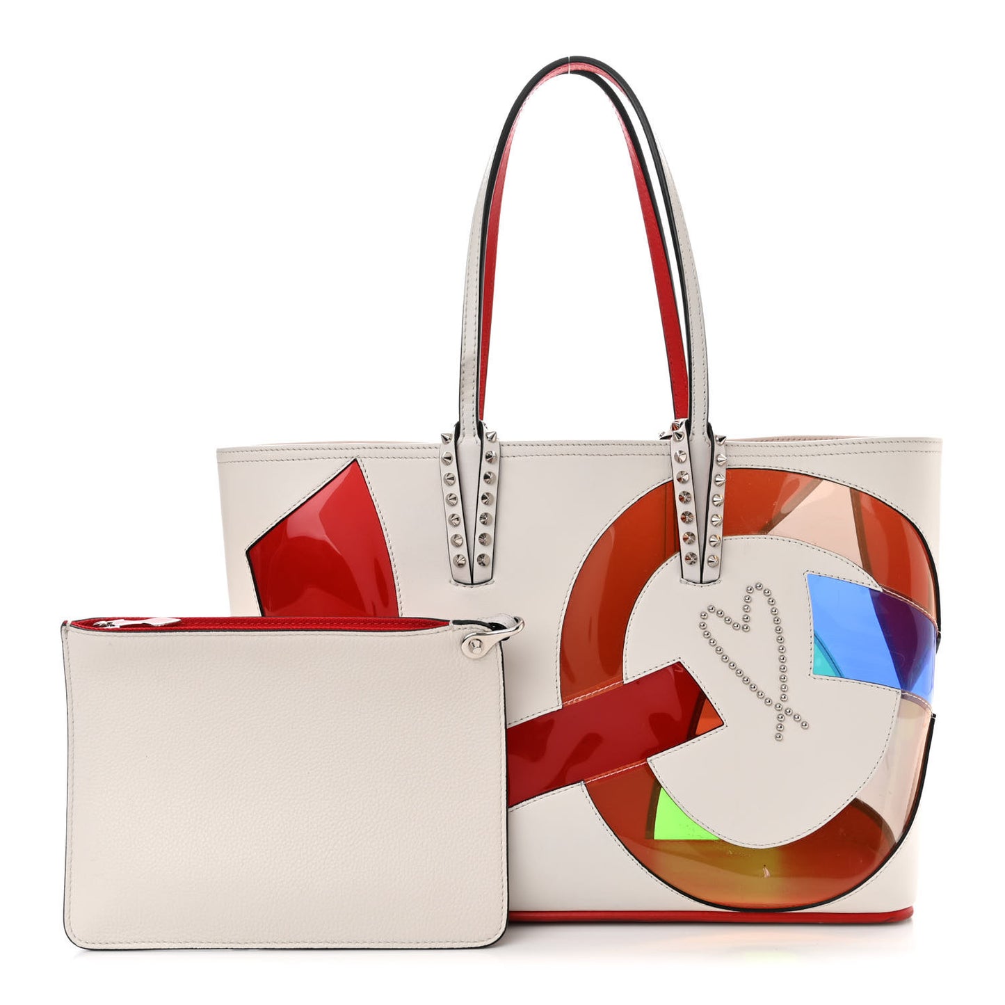 Calfskin PVC Love Spikes East West Cabata Tote Latte Multicolor