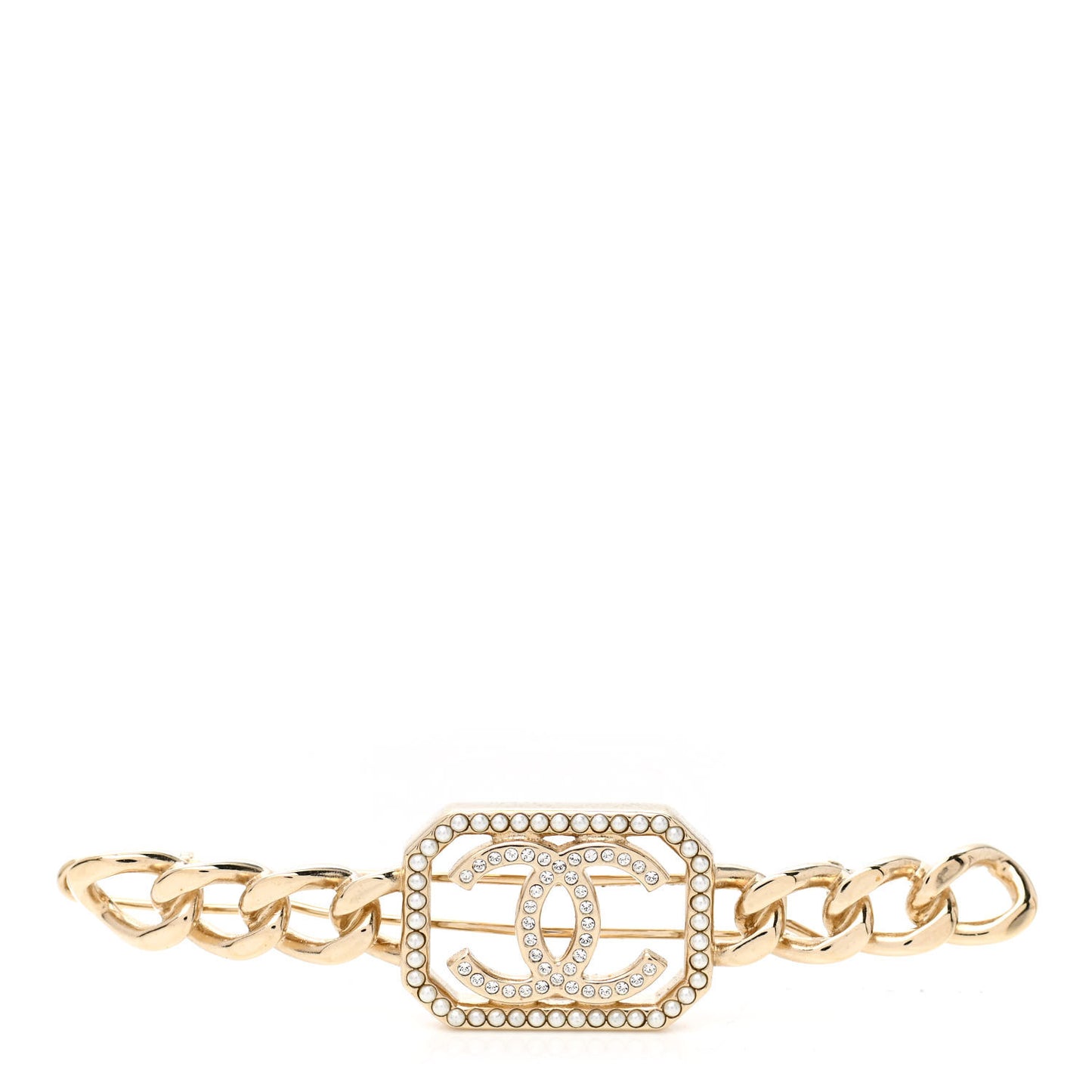 Crystal Chain CC Vendome Hair Clip Barrette Gold
