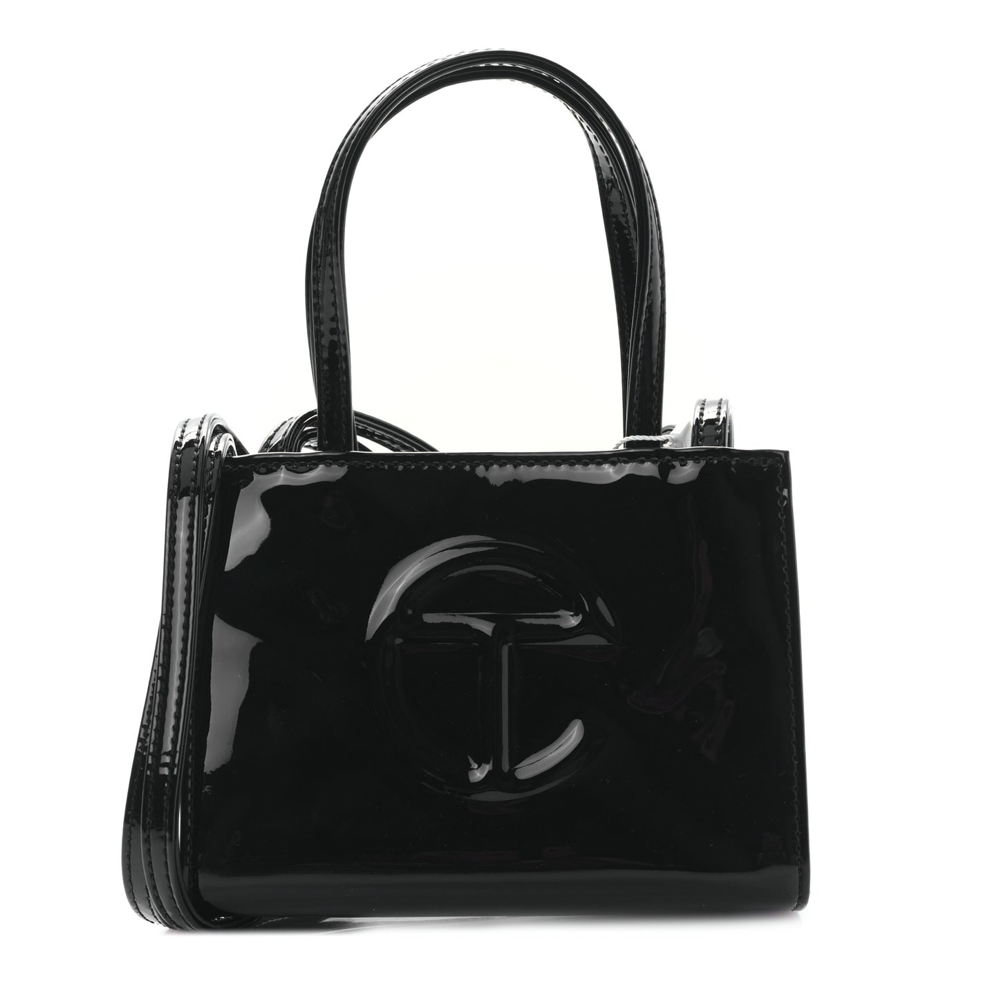 Patent Vegan Leather Small Shopping Bag Black