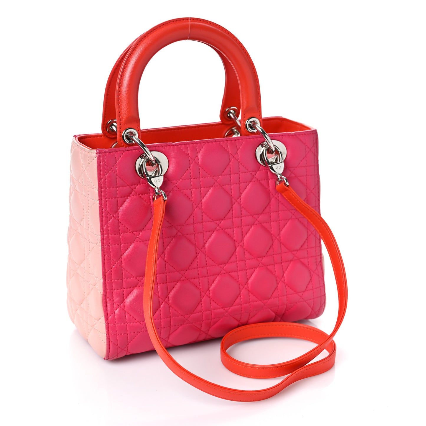 Lambskin Cannage Tri-Color Medium Lady Dior Orange Riviera Fuchsia Cosmopolitan Lipstick Natural
