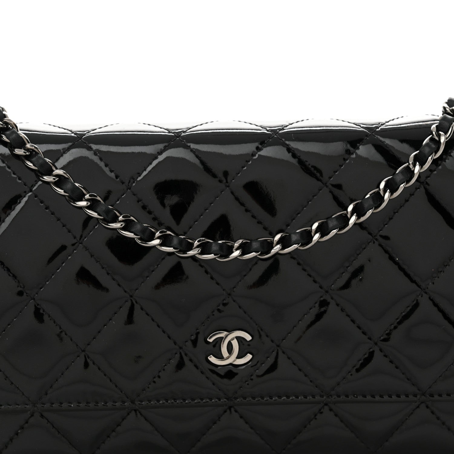 Chanel Patent Calfskin Quilted Wallet On Chain WOC Black 9 of 14