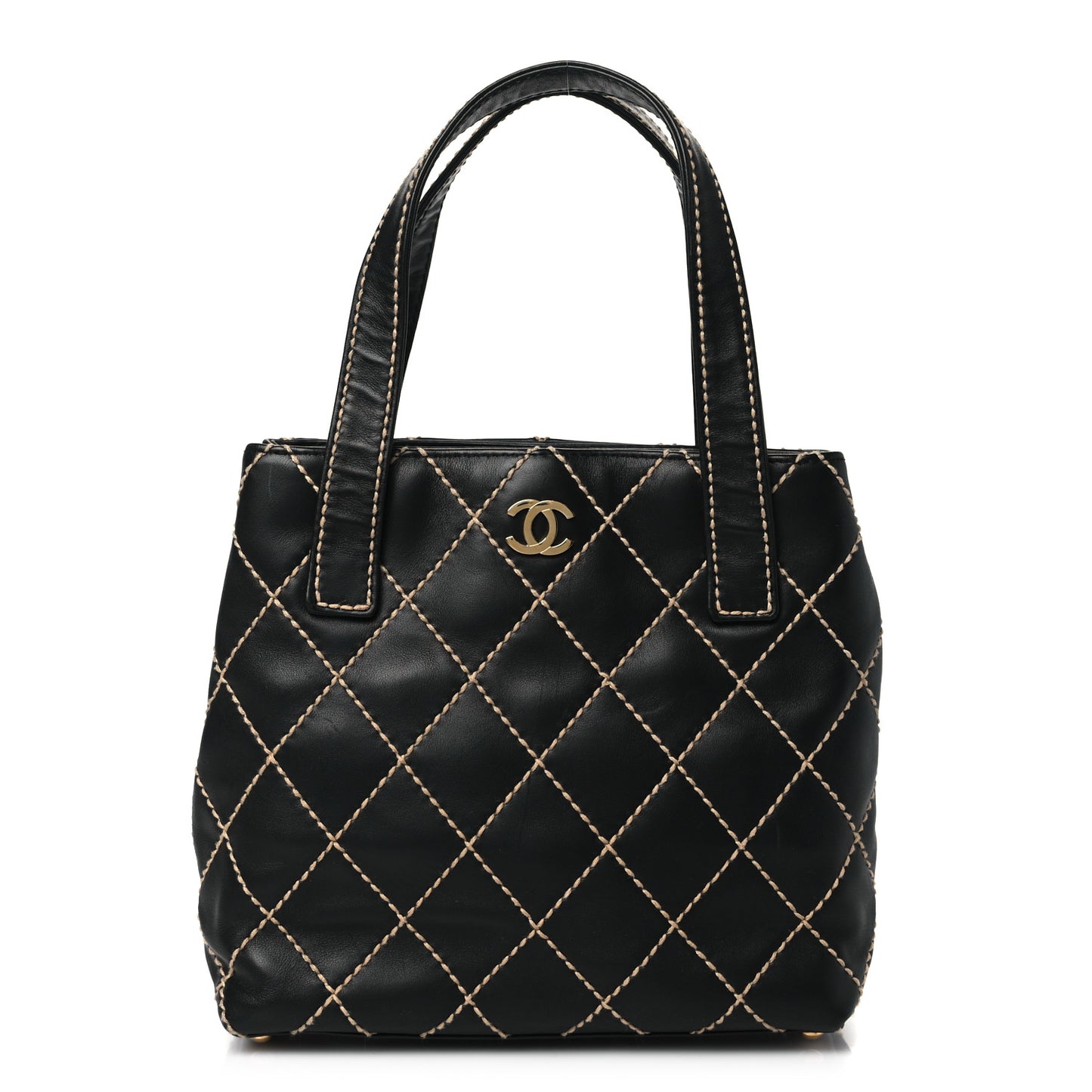 Calfskin Stitch Small Surpique Tote Black