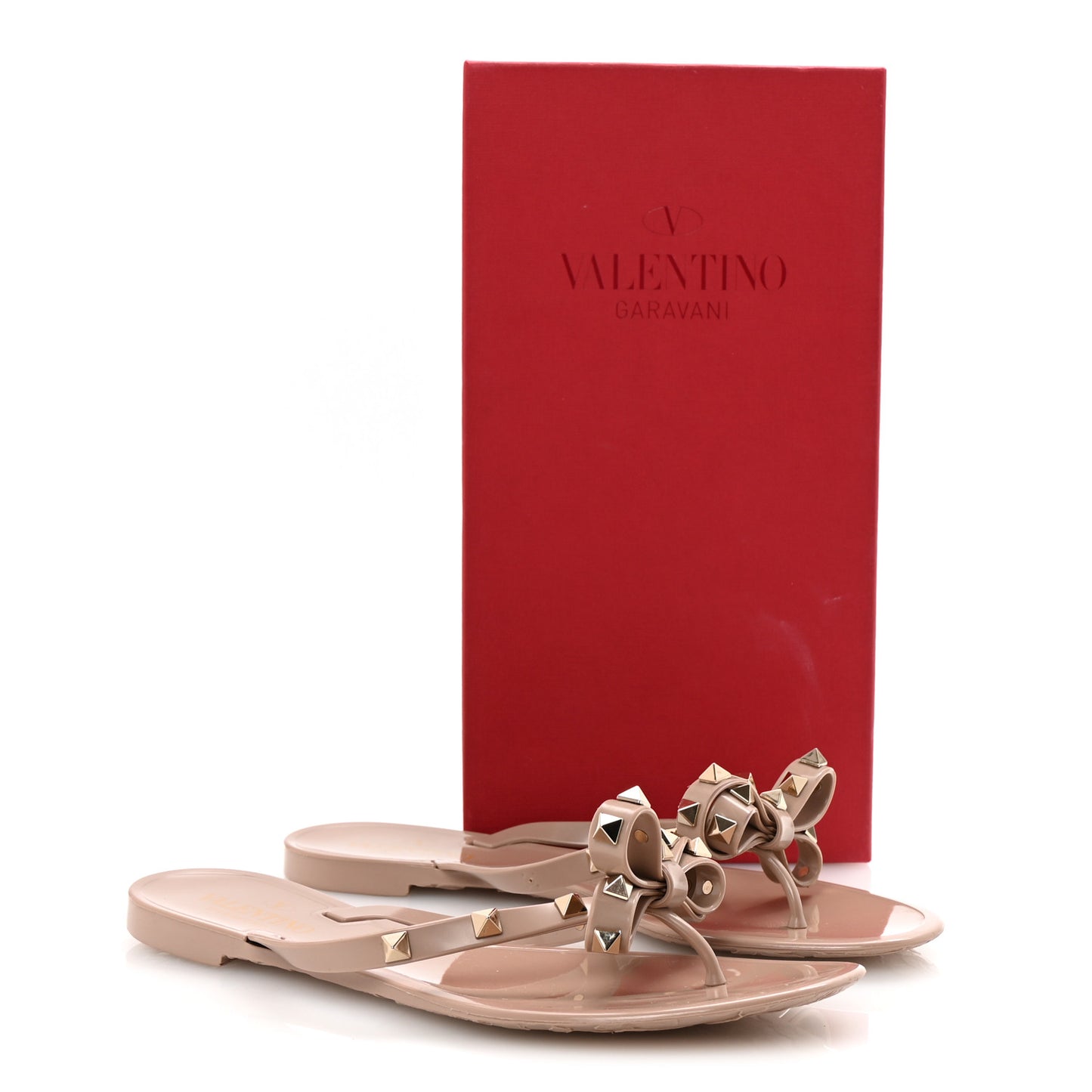 PVC Jelly Rockstud Bow Thong Sandals 39 Poudre