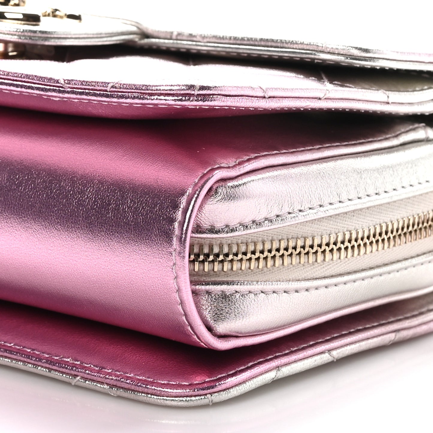 Metallic Lambskin Like A Wallet Flap Golden Pink