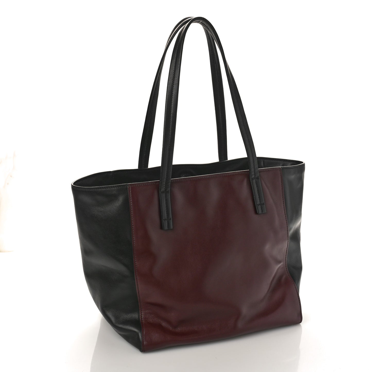 Soft Calf Shopping Tote Black Burgundy