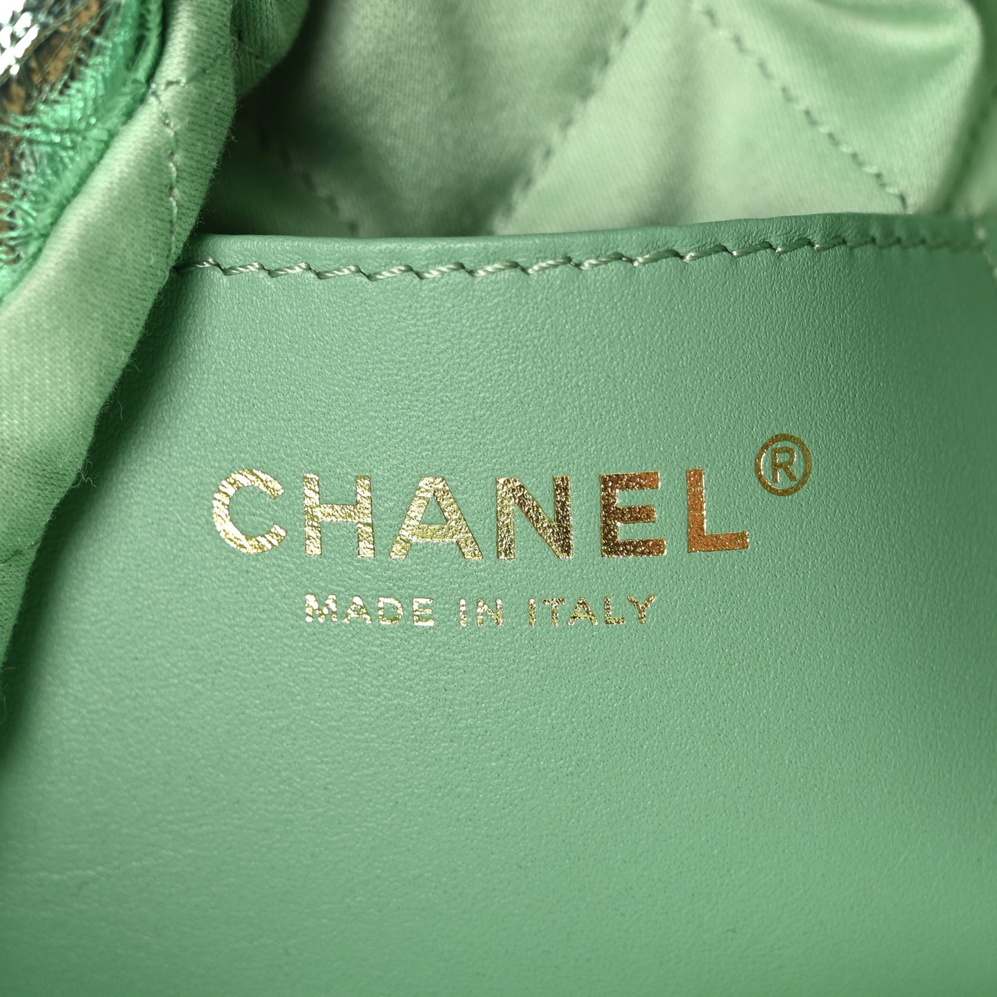 Metallic Calfskin Quilted Mini Chanel 22 Green