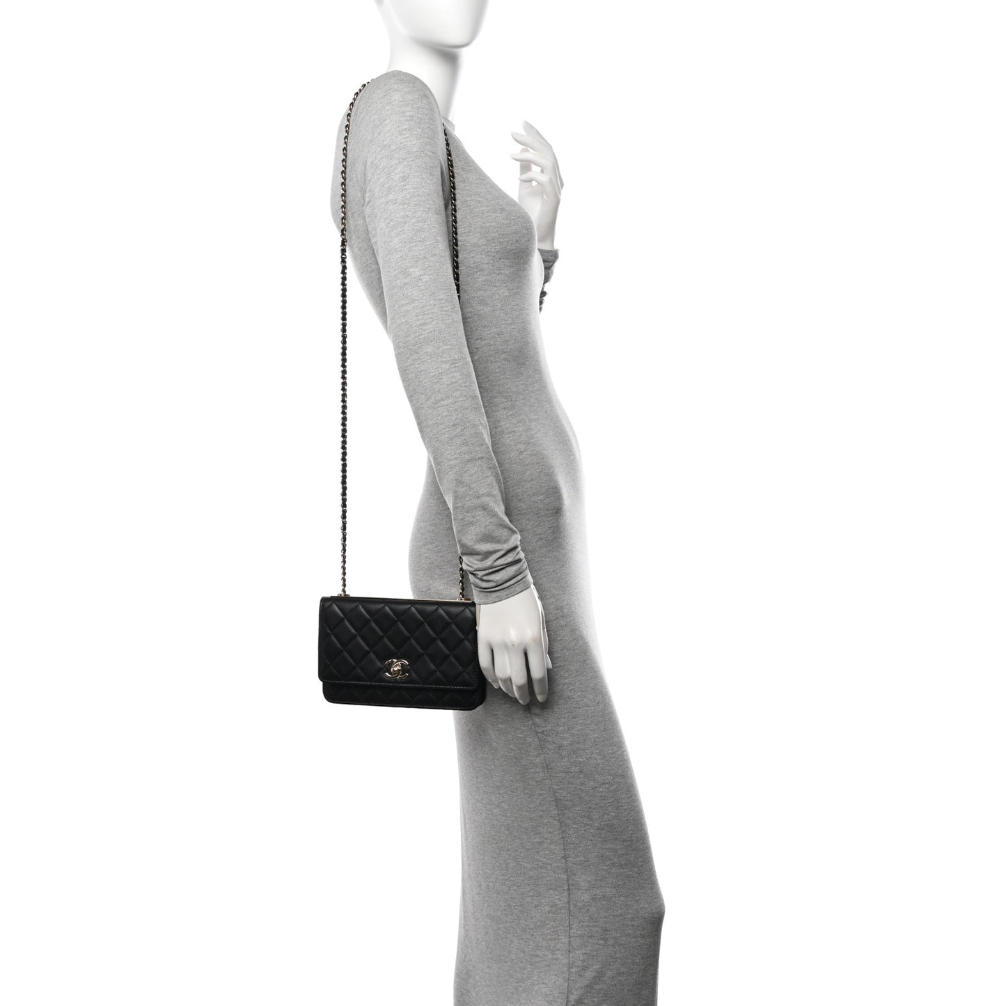 Lambskin Quilted Trendy CC Wallet On Chain WOC Black