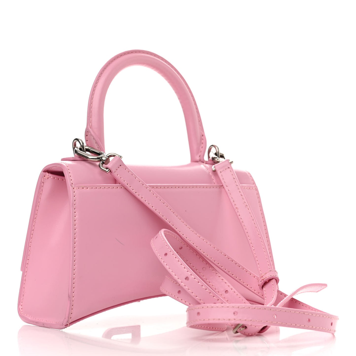 Shiny Box Calfskin Tonal B Hourglass Top Handle Bag XS Candy Pink