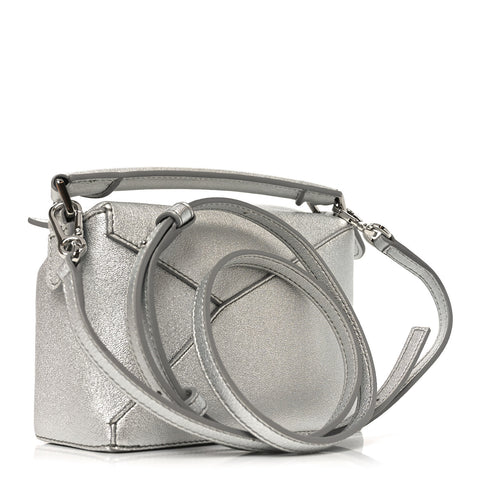 Laminated Lambskin Mini Puzzle Edge Bag Silver
