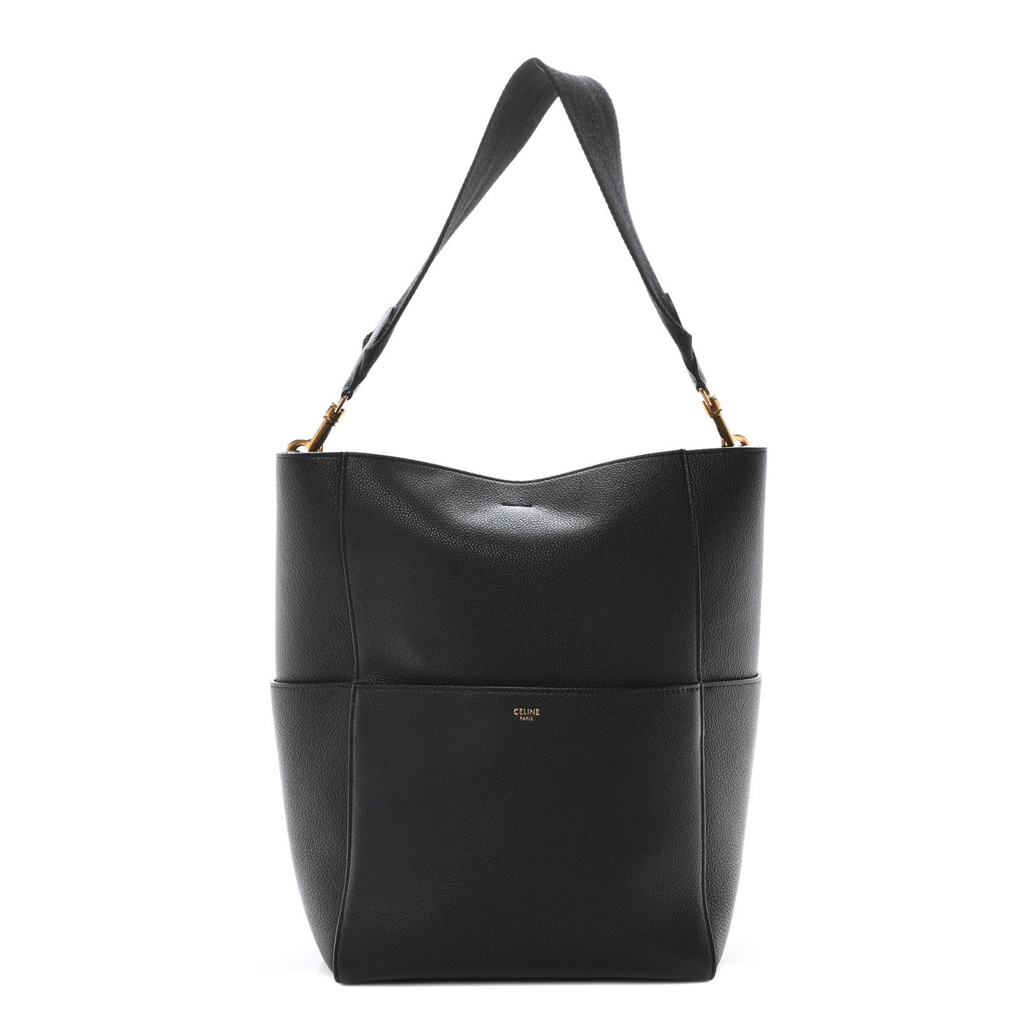 Soft Grained Calfskin Sangle Bucket Bag Black