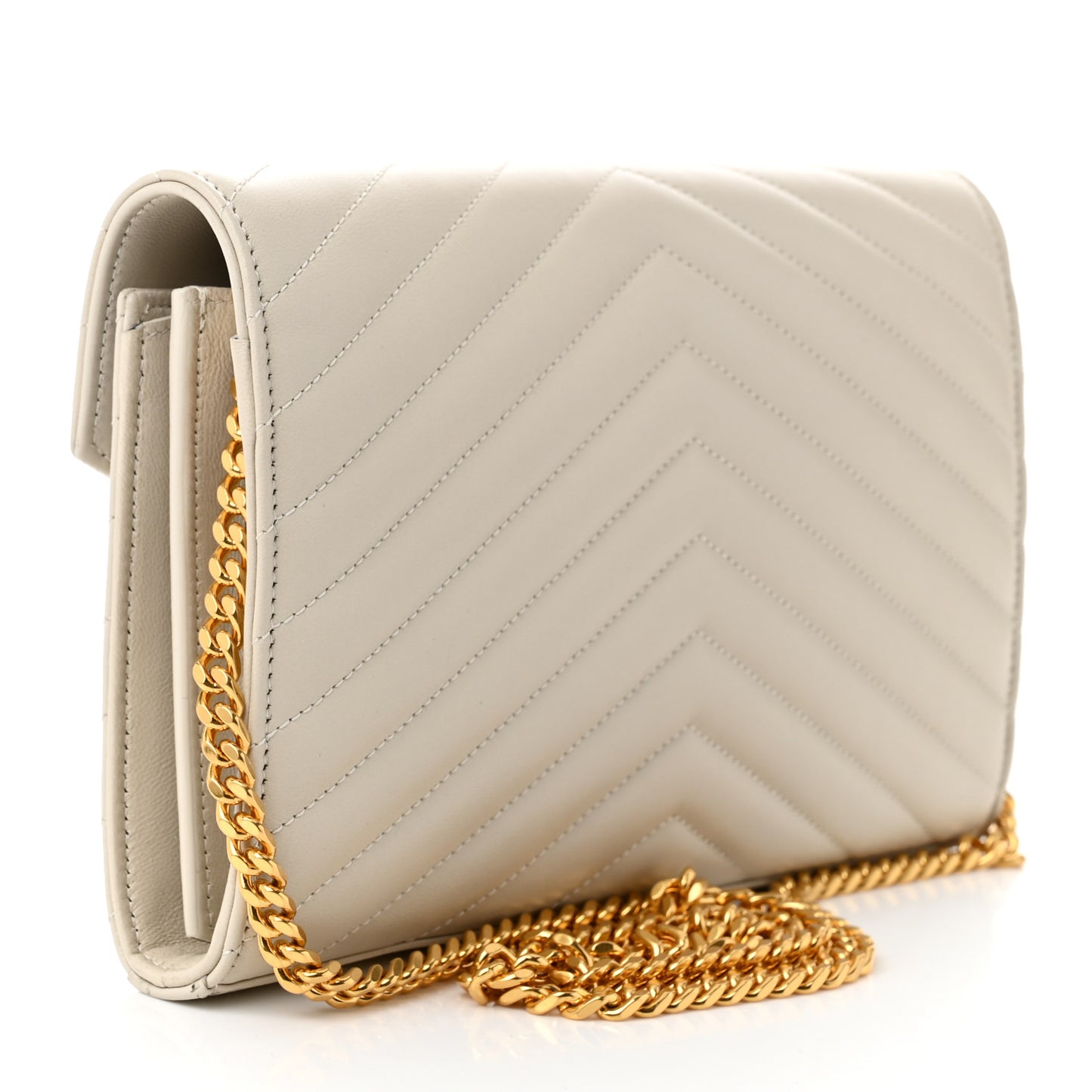Lambskin Matelasse Chevron Monogram Chain Wallet Crema Soft
