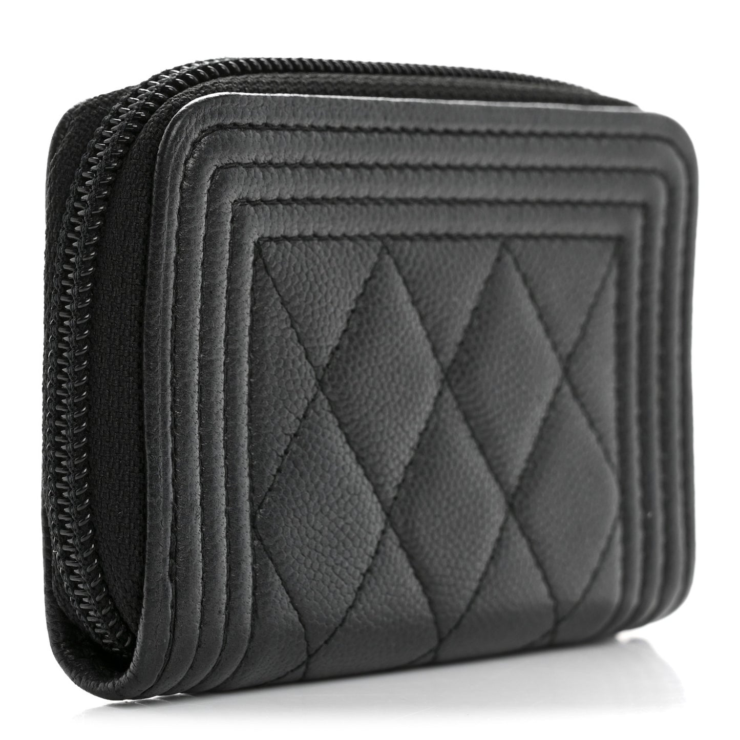 Caviar Quilted Boy Zip Around Coin Purse Wallet So Black