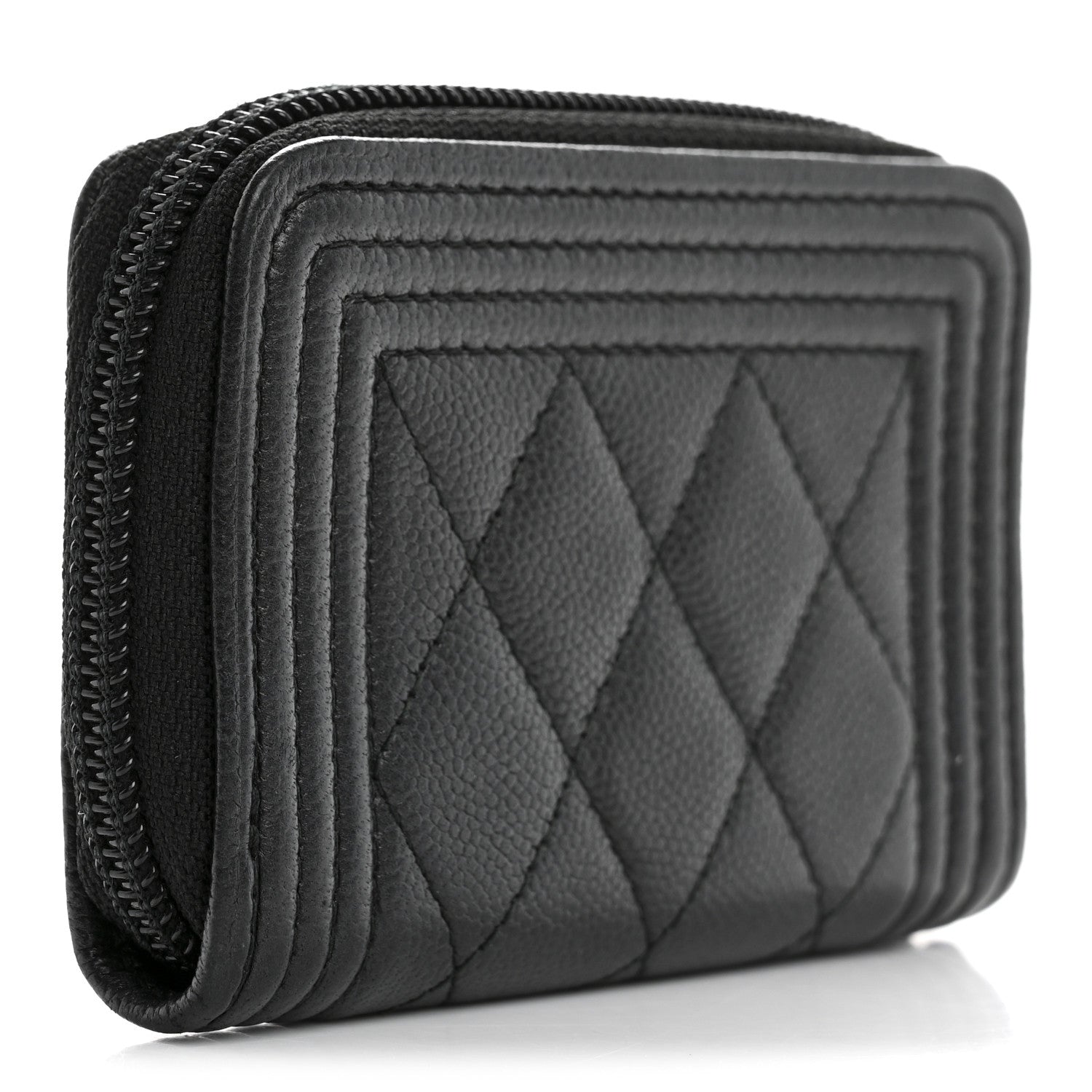 Chanel Caviar Quilted Boy Zip Around Coin Purse Wallet So Black 3 of 10