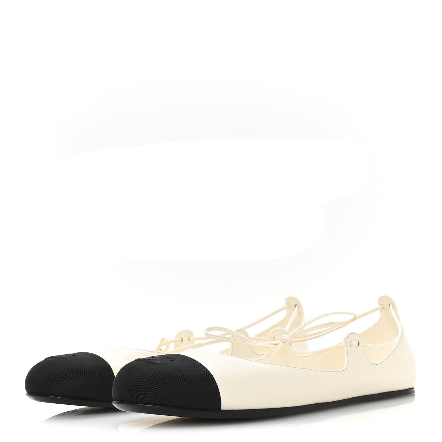 Lambskin Grosgrain Mary Jane Flats 39.5 Ivory Black