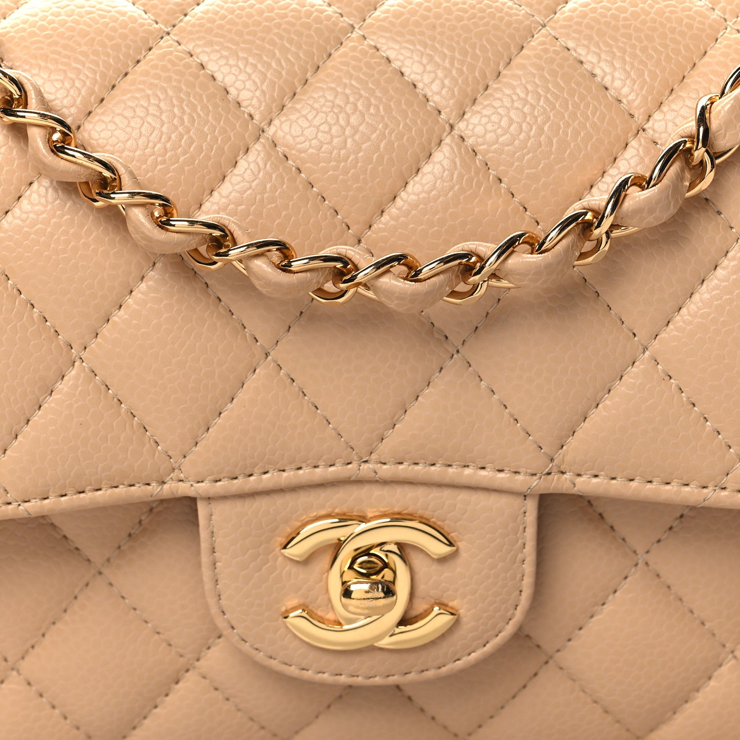 Caviar Quilted Small Double Flap Beige