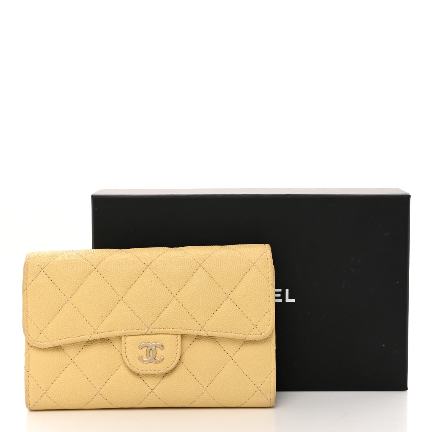 Caviar Quilted Medium Flap Wallet Light Yellow