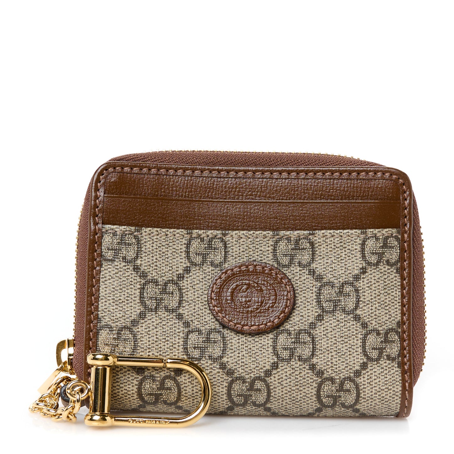 GG Supreme Monogram Azalea Calfskin Retro Interlocking G Compact Wallet Beige Ebony Brown Sugar