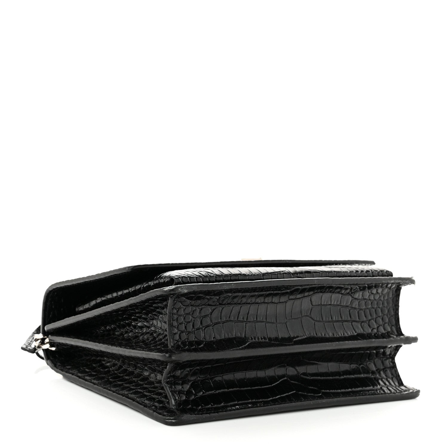 Saint Laurent Calfskin Crocodile Embossed Medium Monogram Sunset Black 4 of 12