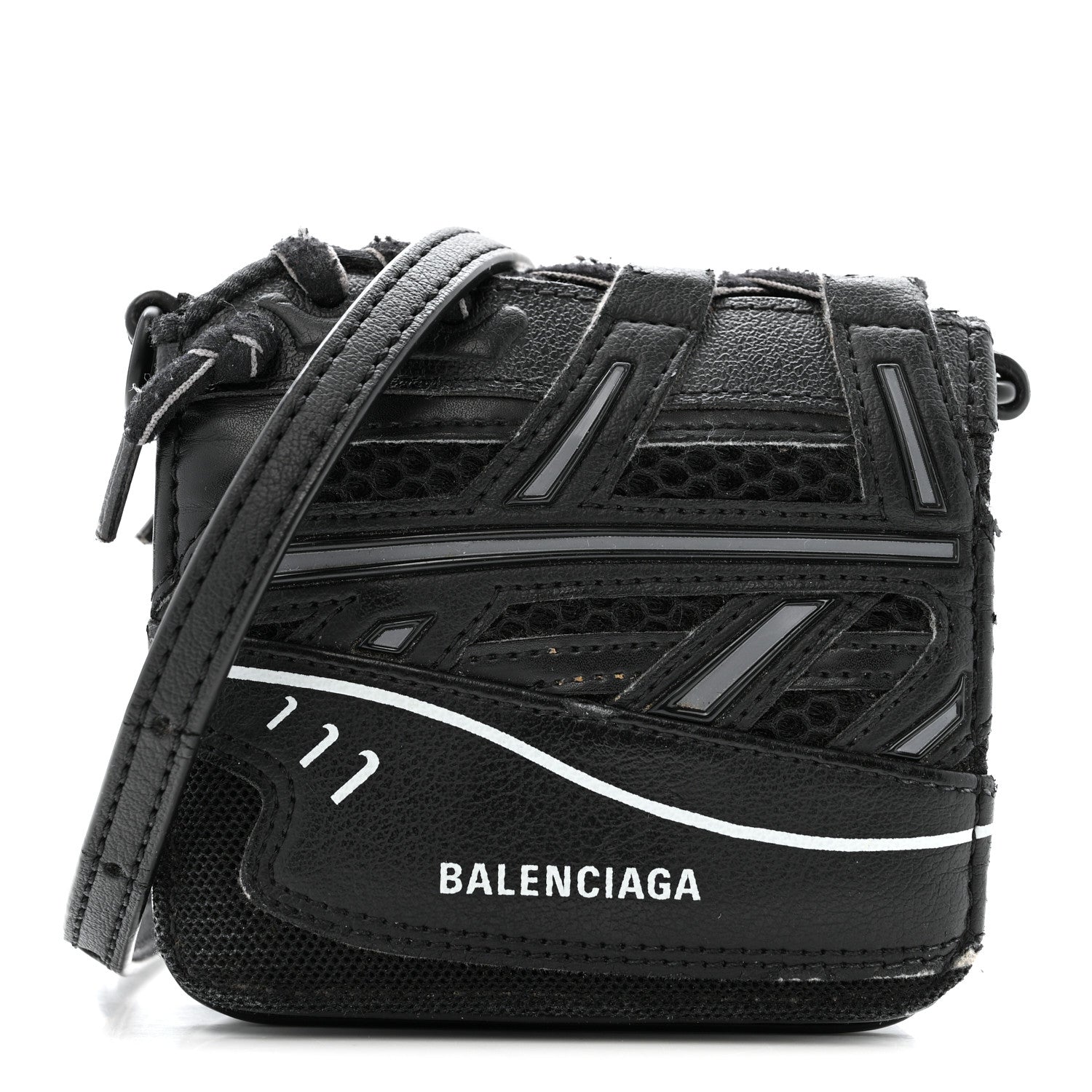 Balenciaga Faux Calfskin Fabric Sneakerhead Crossbody Wallet Black
