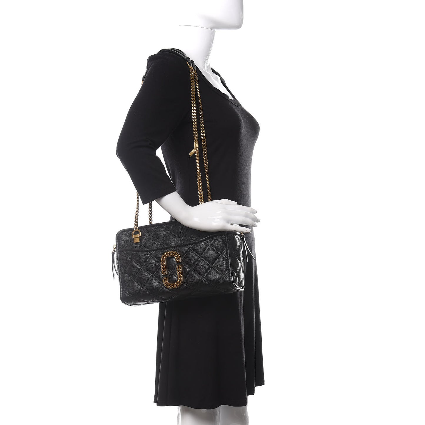 Grained Calfskin Quilted Double Stitched The Status Shoulder Bag Black