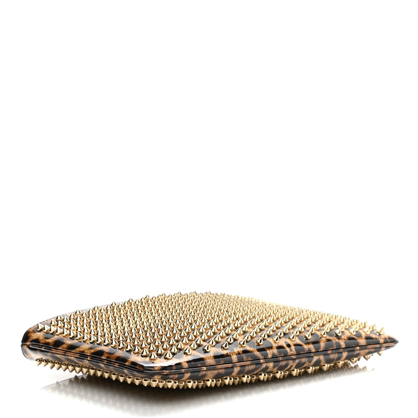Patent Leopard Print Loubiposh Spiked Crossbody Clutch