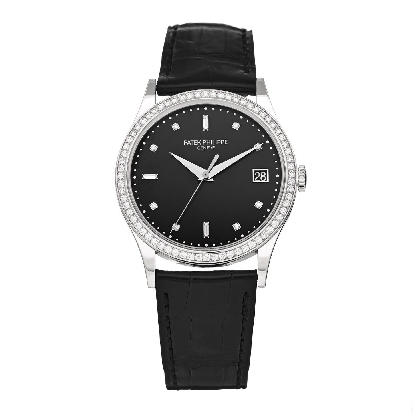 18K White Gold Alligator Diamond Bezel 38mm Calatrava Automatic Watch Black 5297G-001