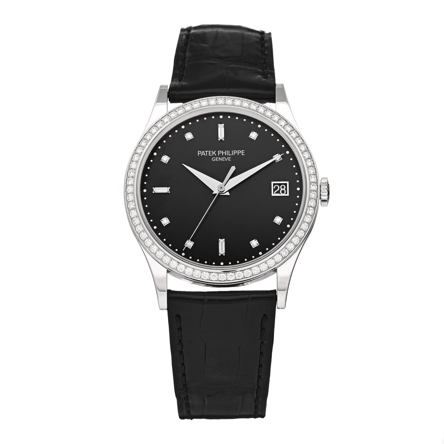 Patek Philippe 18K White Gold Alligator Diamond Bezel 38mm Calatrava Automatic Watch Black 5297G-001 1 of 5