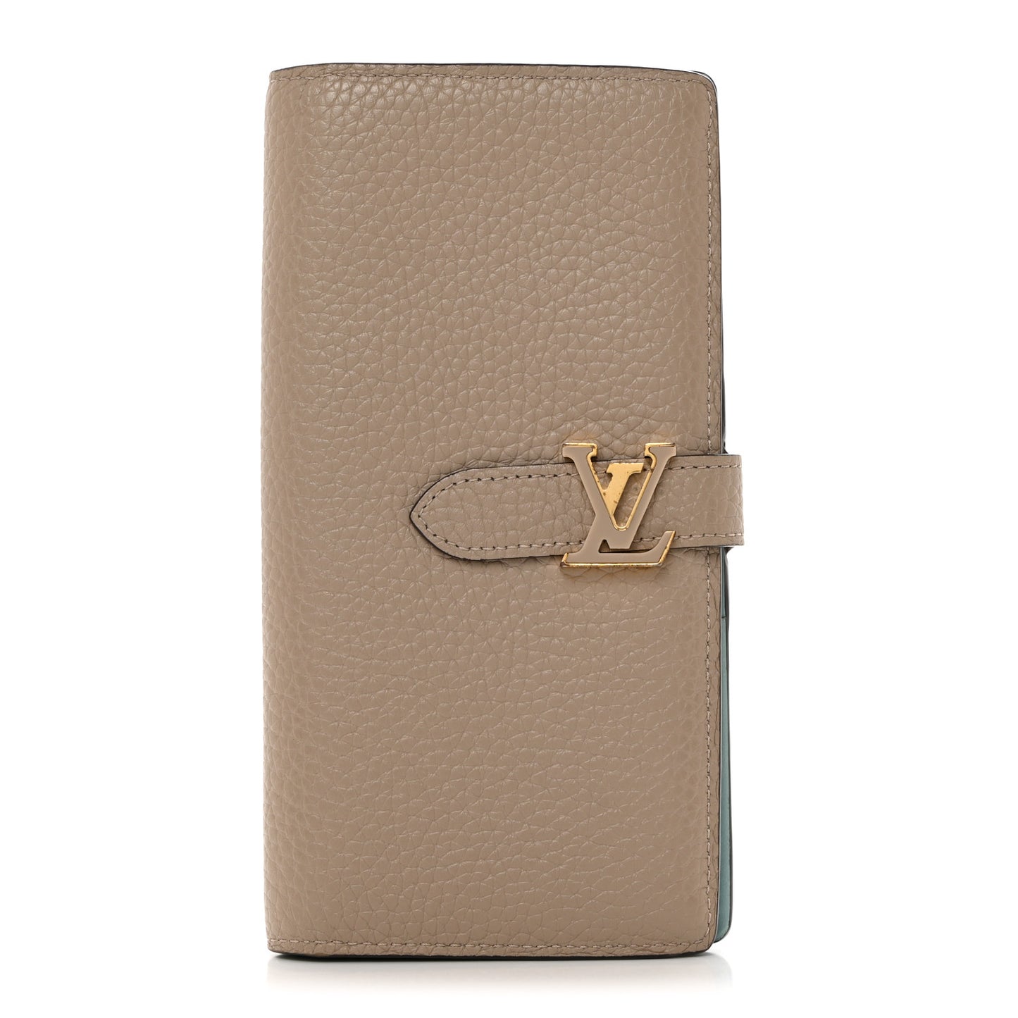Taurillon LV Vertical Capucines Wallet Galet Aquamarine