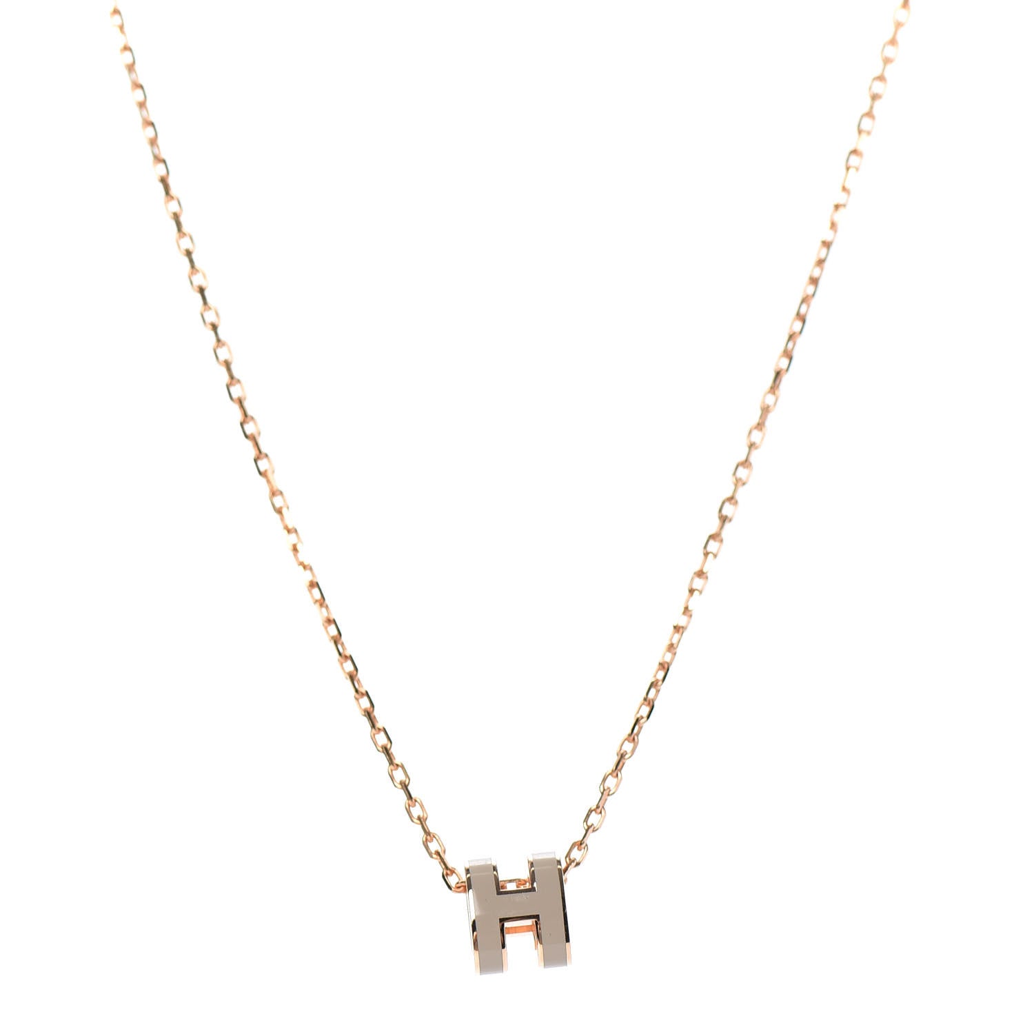 Hermes Lacquered Rose Gold Mini Pop H Pendant Necklace Marron Glace 1 of 6