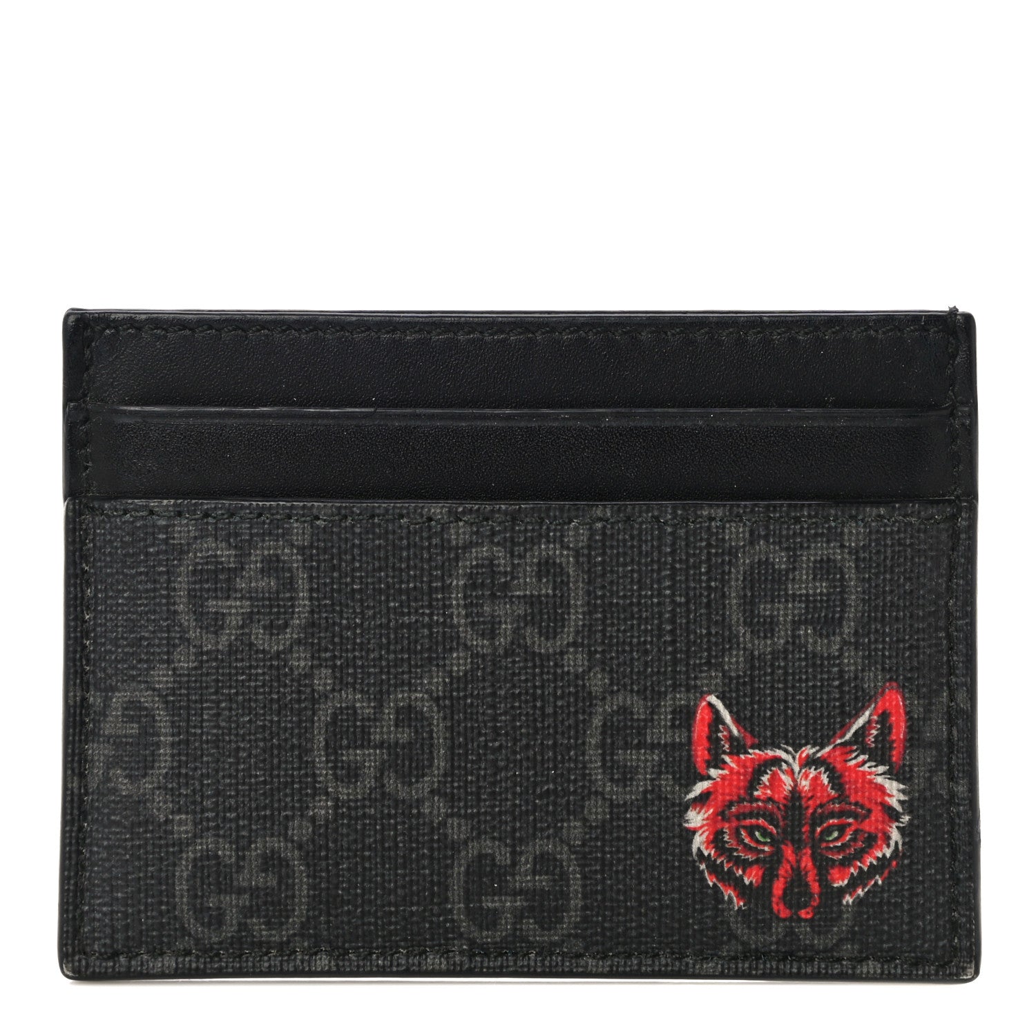 Gucci GG Supreme Monogram Wolf Print Card Holder Black Grey 933879