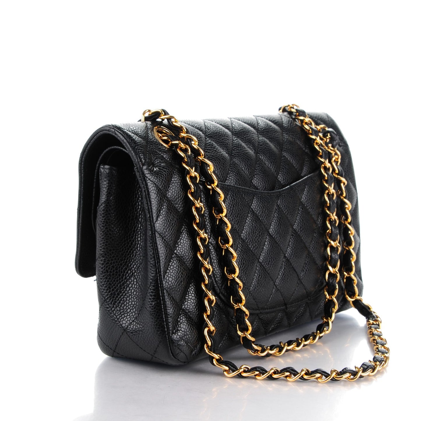 Caviar Quilted Medium Double Flap Black
