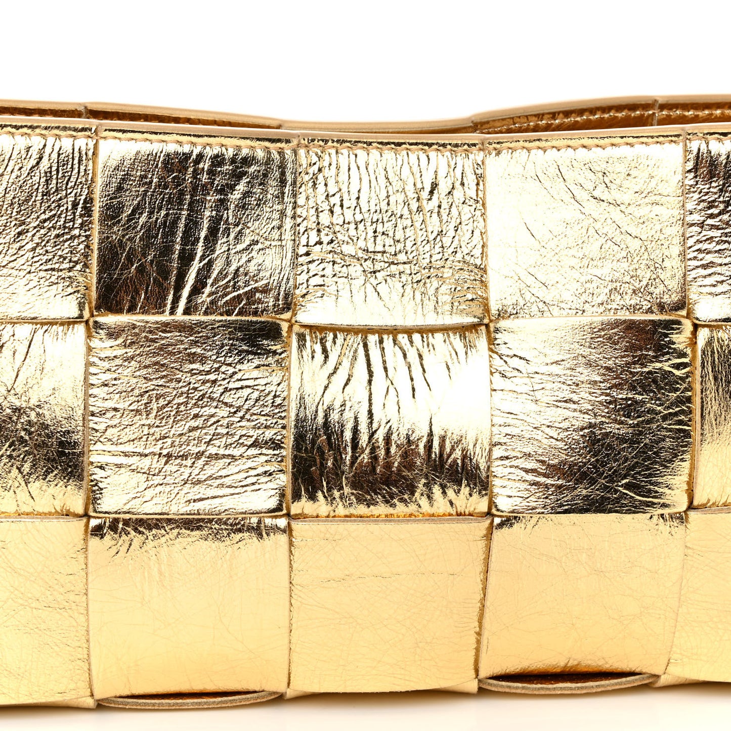 Metallic Lambskin Maxi Intrecciato Cassette Pouch On Strap Bag Gold