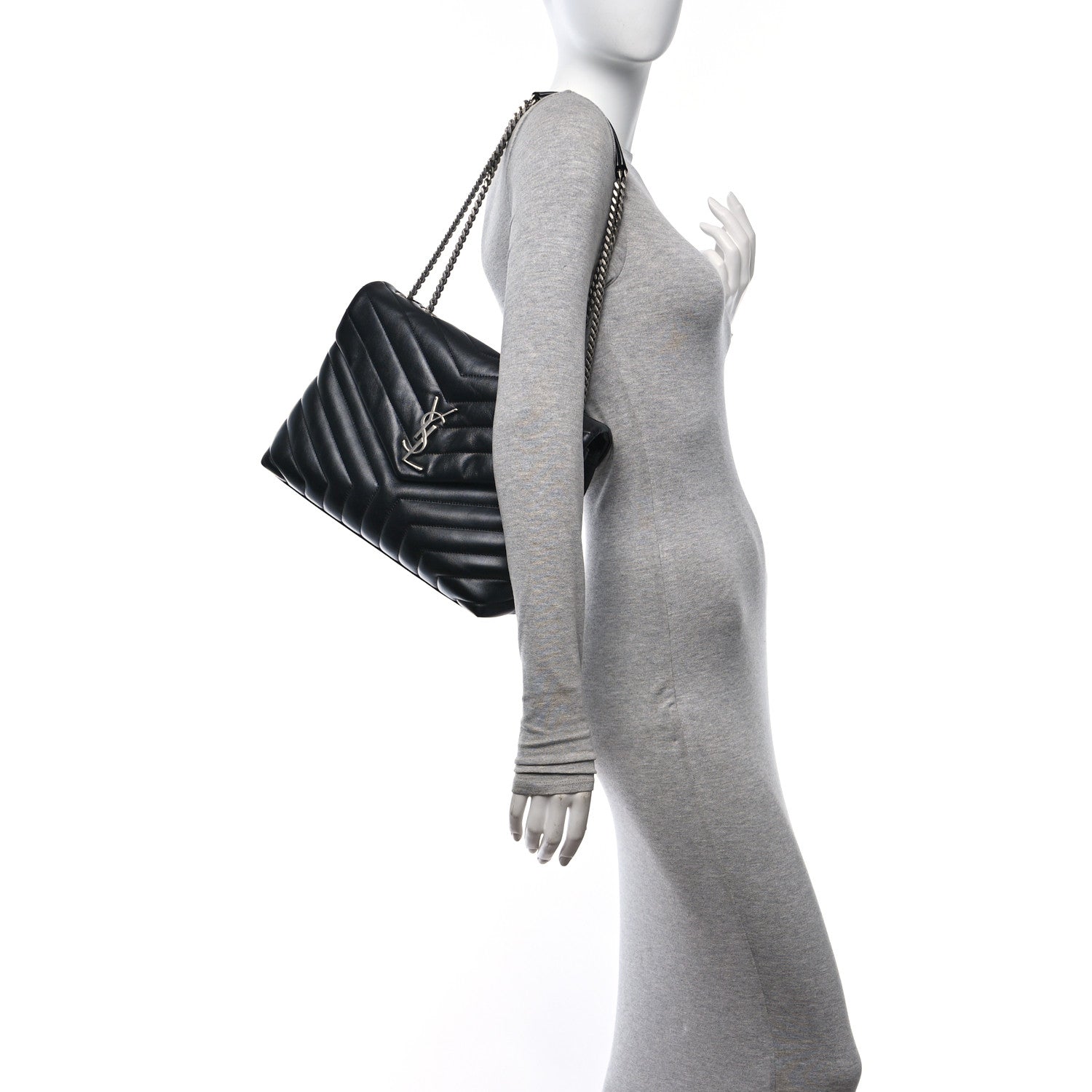Saint Laurent Calfskin Y Quilted Monogram Medium Loulou Chain Satchel Black 2 of 10