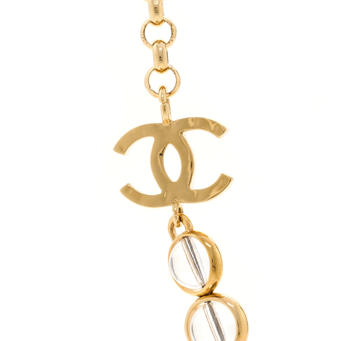 Metal Crystal CC Long Necklace Gold