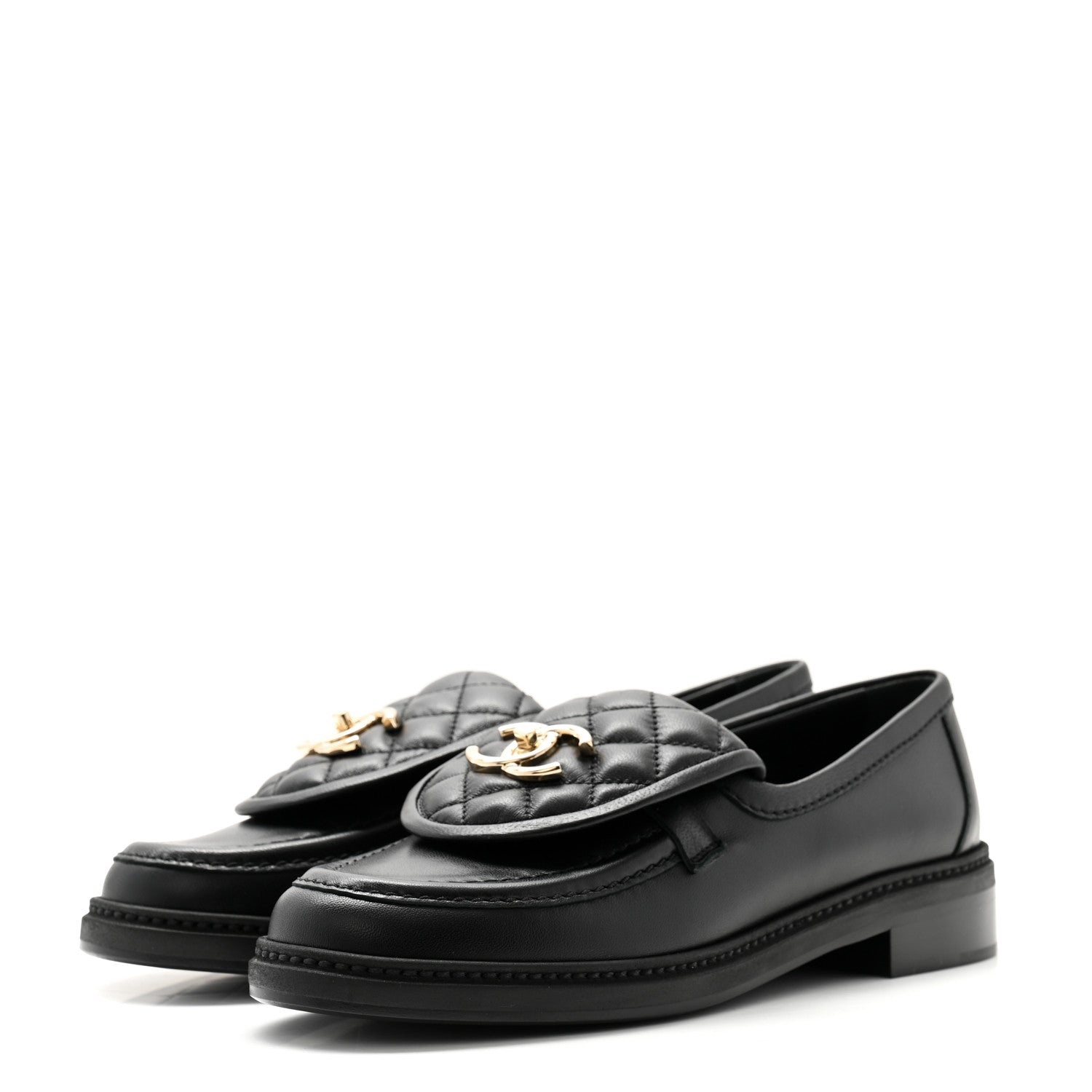 Chanel Lambskin Quilted CC Turnlock Loafers 37 Black 3 of 8