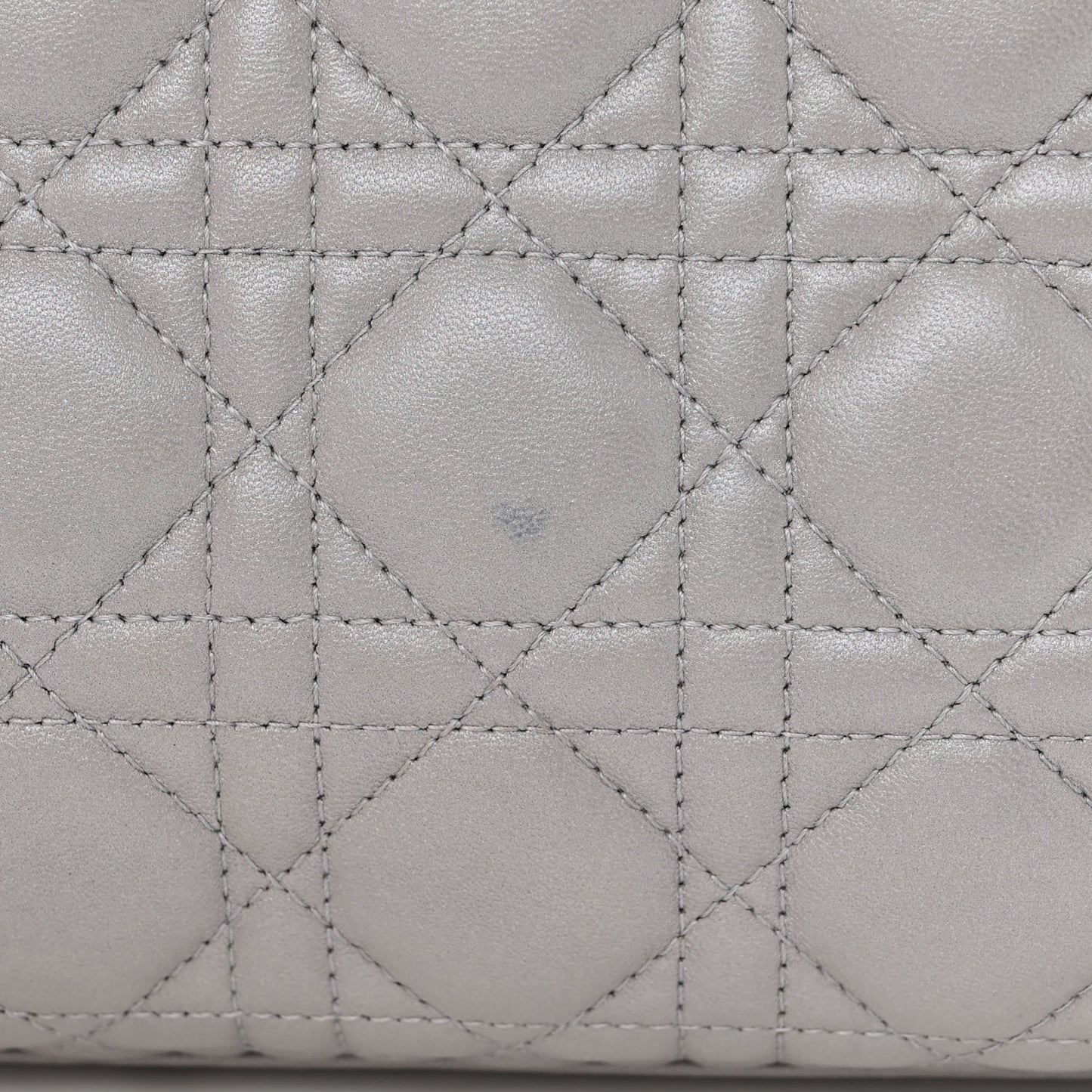 Metallic Lambskin Cannage Large Lady Dior Light Grey